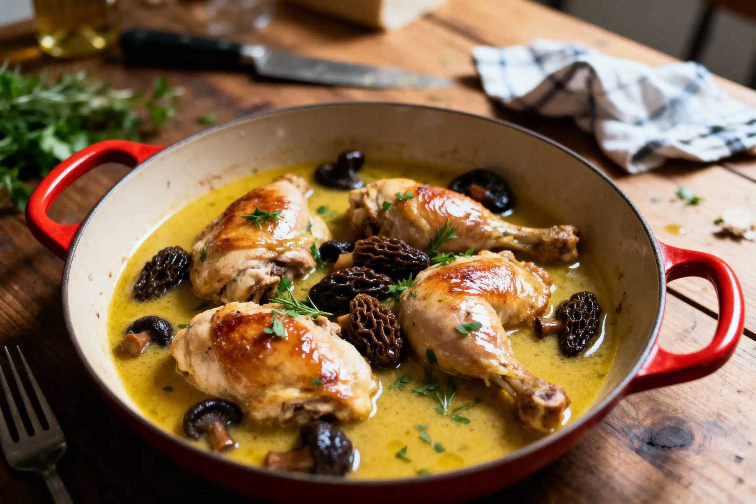Peut-on faire un poulet au vin jaune la veille avec morilles ?